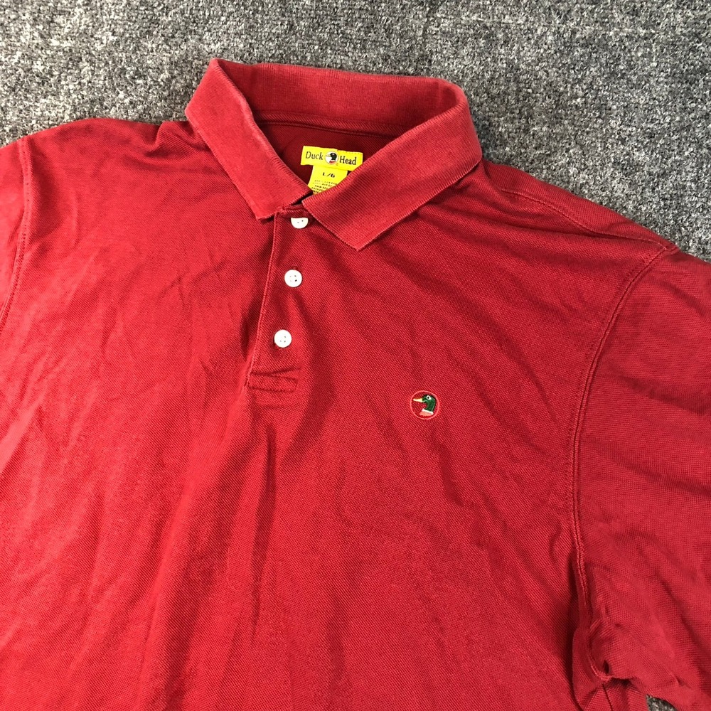 VTG Duck Head Red Polo Shirt Mens‎ L/G Cotton Embroidered Duck Logo Short Sleeve
